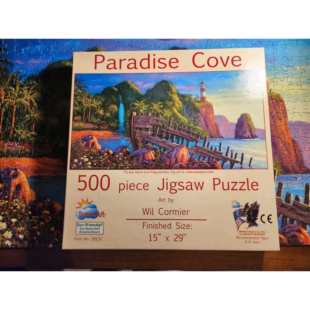 SunsOut Paradise Cove Jigsaw Puzzle 500 Piece Wil Cormier Coastal Lighthouse...